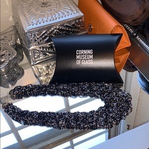 Black, copper, silver sparkle Glass bead necklace